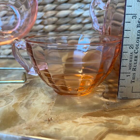 Hocking Block Optic pink Depression Glass tea cups: Set of 4 - Picture 4 of 6